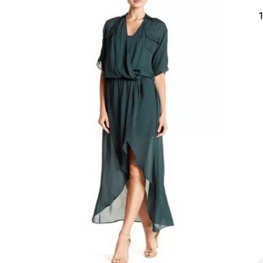 Haute Hippie Ashes Silk Faux Wrap Shirt Dress -401